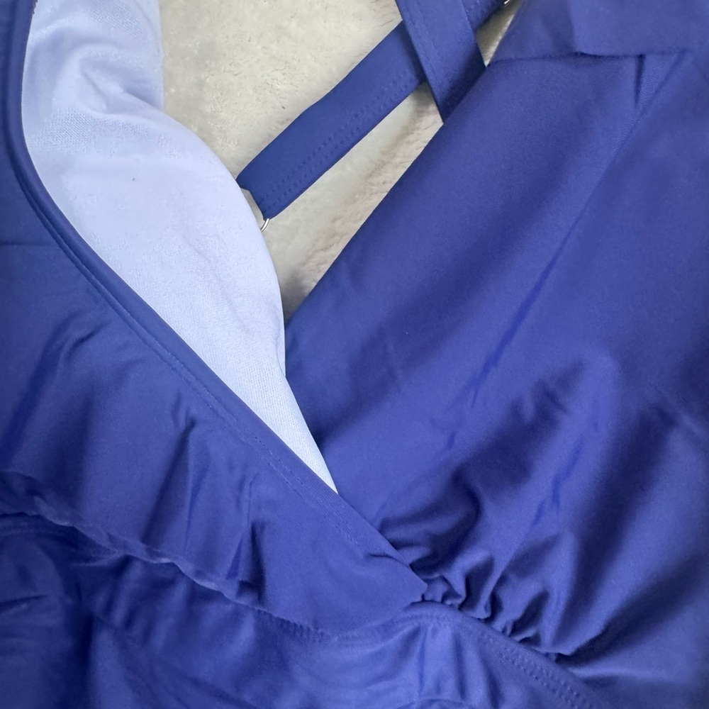 Bloomchic NEW Ruffle Trim Gathered Ruched 1 Piece Swimsuit Sculpt Waist Blue 4X - Picture 5 of 16